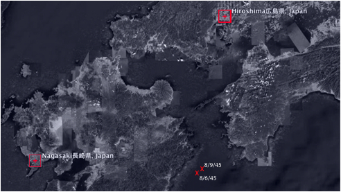 Dragonet's position on 8/6/45 and 8/9/45 in relation to Hiroshima and Nagasaki