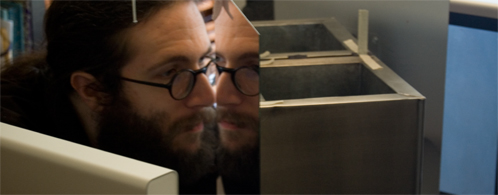 Marc gazing into stereoscopic mirror arrangement