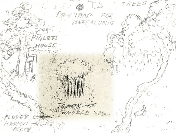 from Shepherd's preliminary sketch for Winnie the Pooh Map (detail)
